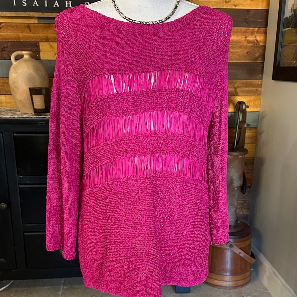 Fuchsia Fringe Knit Sweater